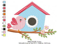 Laden Sie das Bild in den Galerie-Viewer, Bird embroidery designs - Birdhouse embroidery design machine embroidery pattern - full fill embroidery - baby girl embroidery dish towel
