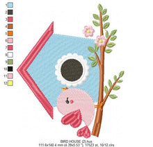 Cargar imagen en el visor de la galería, Bird embroidery designs - Birdhouse embroidery design machine embroidery pattern - full fill embroidery - baby girl embroidery dish towel
