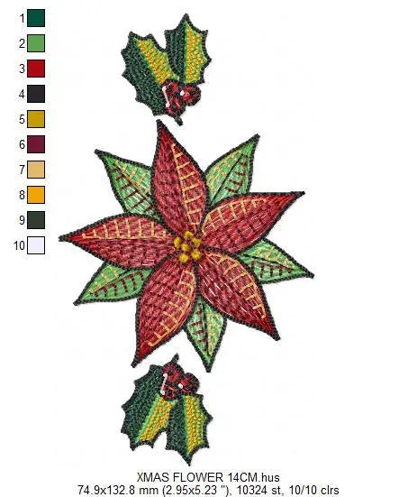Christmas Poinsettia embroidery designs - Xmas Flower machine embroidery pattern - Mistletoe holly embroidery file - instant download pes Marcia Embroidery