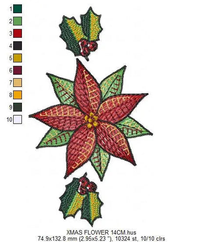 Christmas Poinsettia embroidery designs - Xmas Flower machine embroidery pattern - Mistletoe holly embroidery file - instant download pes Marcia Embroidery