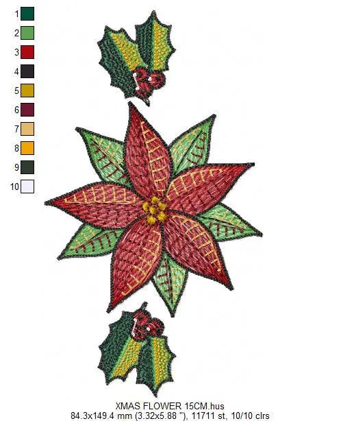 Christmas Poinsettia embroidery designs - Xmas Flower machine embroidery pattern - Mistletoe holly embroidery file - instant download pes Marcia Embroidery