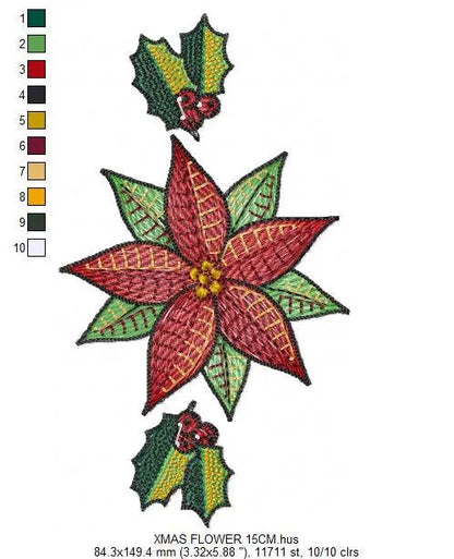 Christmas Poinsettia embroidery designs - Xmas Flower machine embroidery pattern - Mistletoe holly embroidery file - instant download pes Marcia Embroidery