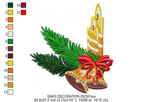Candle embroidery designs - Christmas Decoration embroidery design machine embroidery pattern - Christmas embroidery file Bell embroidery Marcia Embroidery