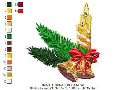Candle embroidery designs - Christmas Decoration embroidery design machine embroidery pattern - Christmas embroidery file Bell embroidery Marcia Embroidery
