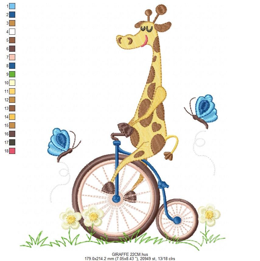 Giraffe embroidery design - Animal embroidery designs machine embroidery pattern - boy embroidery file - baby boy embroidery giraffe bike
