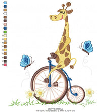 Charger l&#39;image dans la galerie, Giraffe embroidery design - Animal embroidery designs machine embroidery pattern - boy embroidery file - baby boy embroidery giraffe bike
