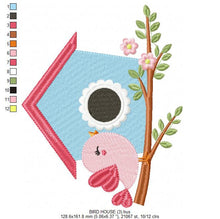 Cargar imagen en el visor de la galería, Bird embroidery designs - Birdhouse embroidery design machine embroidery pattern - full fill embroidery - baby girl embroidery dish towel
