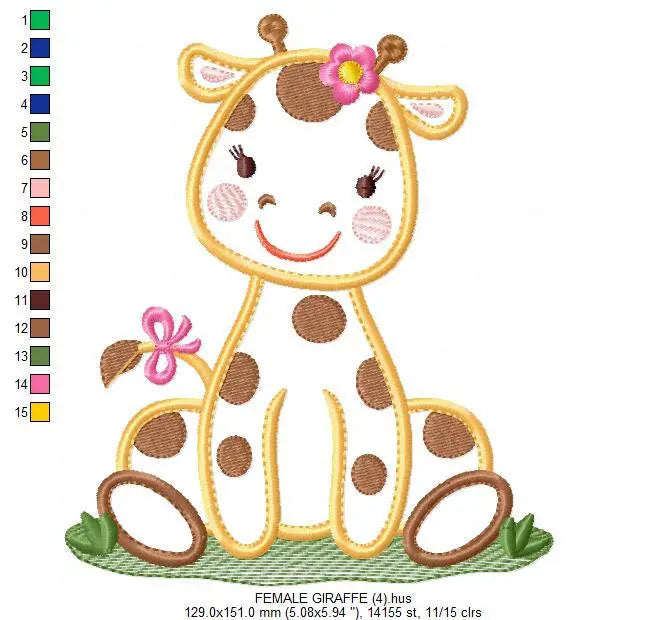 Giraffe embroidery design - Animal embroidery designs machine embroidery pattern - baby girl embroidery file - giraffe applique design Marcia Embroidery