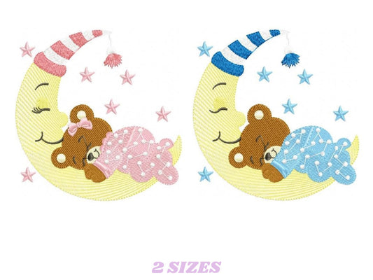 Bear embroidery designs - Teddy embroidery design machine embroidery pattern - Baby girl embroidery file - Baby boy embroidery bear moon