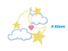 Cargar imagen en el visor de la galería, Moon embroidery design - Stars embroidery design machine embroidery pattern - Cloud embroidery file moon applique design - night embroidery
