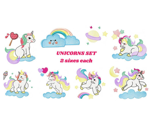Unicorn set embroidery designs - Baby girl Pony machine embroidery pattern - Fantasy Magical file - Instant digital download pes jef dst hus
