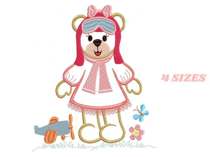 Girl Pilot embroidery designs - Bear embroidery design machine embroidery pattern - Teddy bear applique design - Baby girl embroidery file Marcia Embroidery