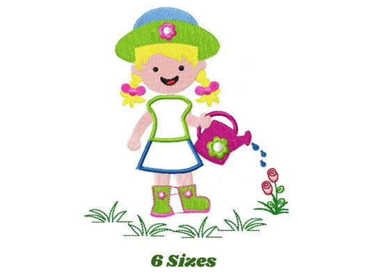 Girl embroidery designs - Garden embroidery design machine embroidery pattern - Spring embroidery file Gardener embroidery girl with plants Marcia Embroidery