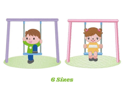 Boy embroidery designs - Girl embroidery design machine embroidery pattern - boy on swing embroidery file - kid embroidery instant download Marcia Embroidery