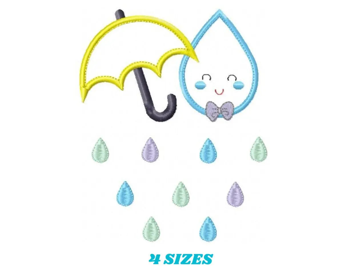 Umbrella with raindrop embroidery design - Rain embroidery design machine embroidery pattern - baby boy embroidery file umbrella applique Marcia Embroidery