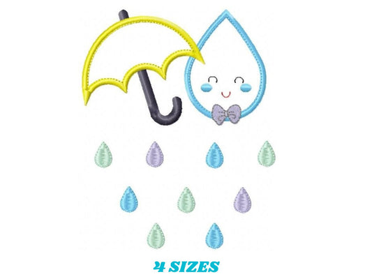 Umbrella with raindrop embroidery design - Rain embroidery design machine embroidery pattern - baby boy embroidery file umbrella applique