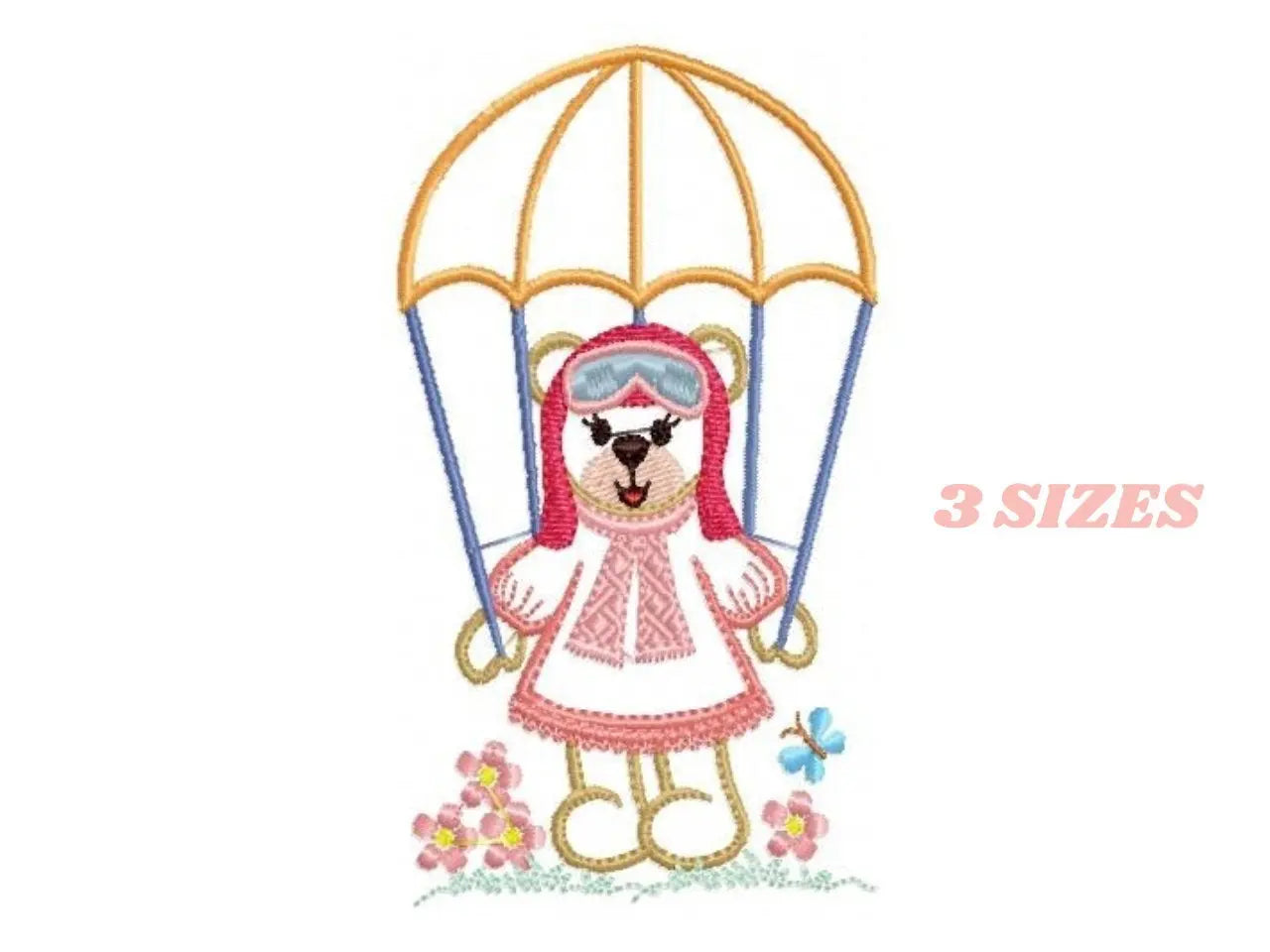 Female Bear with parachute embroidery designs - Skydiver embroidery design machine embroidery pattern - bear embroidery file - Pilot Bear Marcia Embroidery