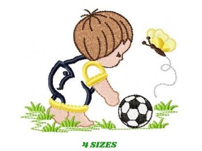 Boy with ball embroidery design - Baby boy embroidery design machine embroidery pattern - toddler embroidery file instant digital download Marcia Embroidery