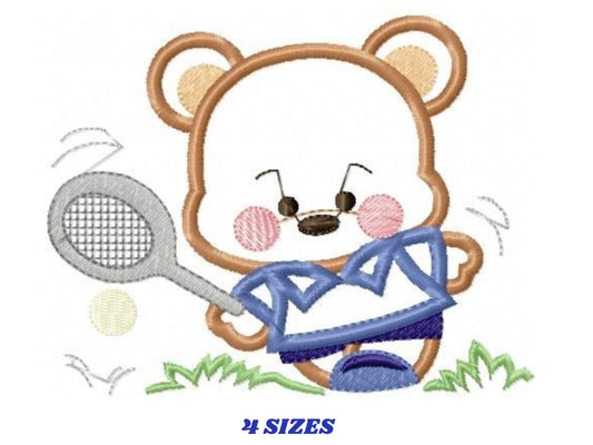 Tennis embroidery designs - Teddy Bear embroidery design machine embroidery pattern - Tennis player bear embroidery - bear applique design