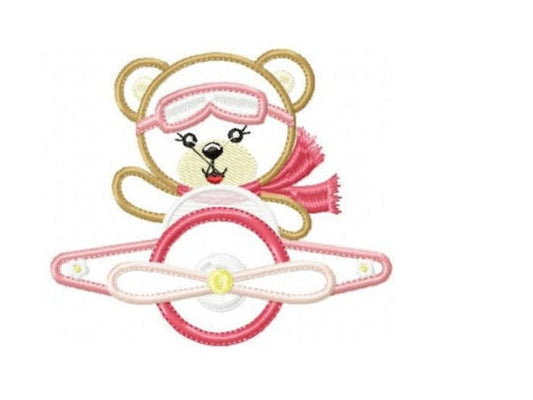 Pilot Bear embroidery designs - Plane embroidery design machine embroidery pattern - Teddy bear applique design girl - baby embroidery file