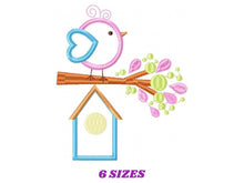 Cargar imagen en el visor de la galería, Bird embroidery designs - Birdhouse embroidery design machine embroidery pattern - instant download - bird applique design girl embroidery
