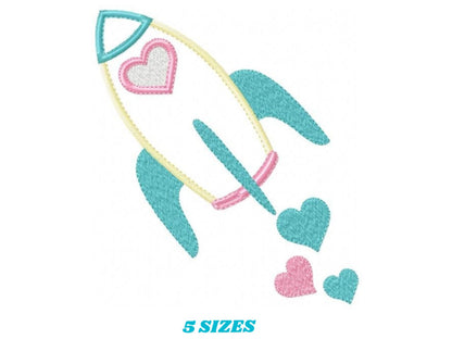 Rocket embroidery designs - Spaceshift with hearts machine embroidery pattern - Baby Girl Astronaut -  Rocket applique - Instant download