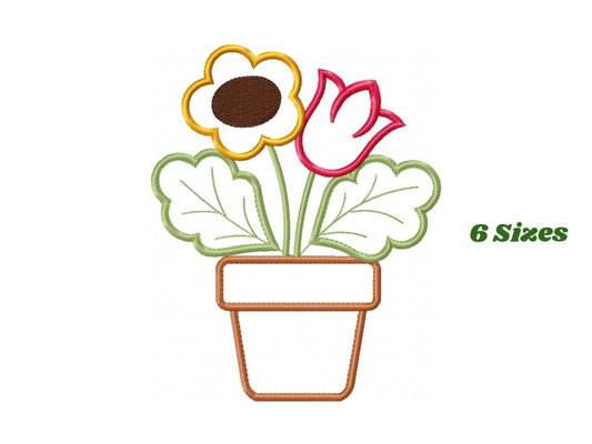 Flowers embroidery designs - Flower vase embroidery design machine embroidery pattern - sunflower embroidery file -  spring applique design