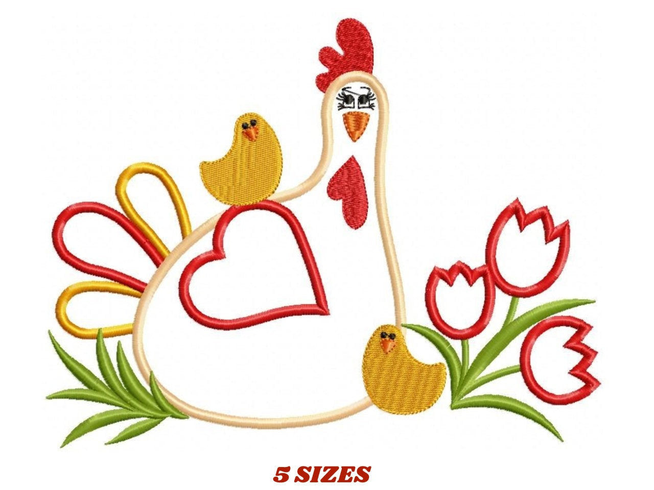 Chicken with flowers embroidery designs - Farm animal embroidery design machine embroidery pattern - Chicken applique - Instant download pes