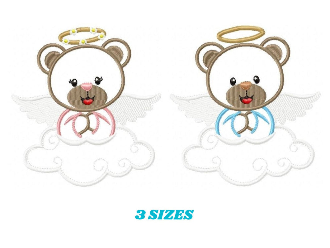 Angel embroidery designs - Teddy bear embroidery design machine embroidery pattern - Angel bear applique design - instant download baby boy