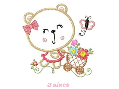 Bear embroidery designs - Delicate Bear embroidery design machine embroidery pattern - Mama bear with flowers - Bear applique design pes hus Marcia Embroidery