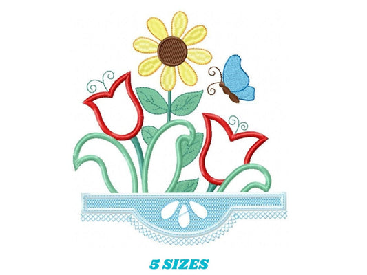 Flowers embroidery designs - Kitchen Towel Flower embroidery applique design machine embroidery pattern - Tulip Sunflower - Instant download