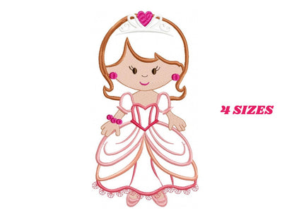 Princess embroidery designs - Queen with party dress machine embroidery pattern - Princess applique - Instant digital download pes jef dst