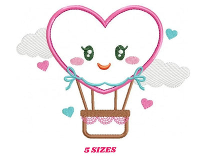 Heart Balloon embroidery designs - Hot air balloon embroidery design machine embroidery pattern - Heart applique design - Instant download Marcia Embroidery