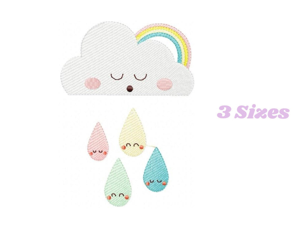 Cloud embroidery design - rainbow embroidery design machine embroidery pattern - baby embroidery file - burp bib toddler instant download