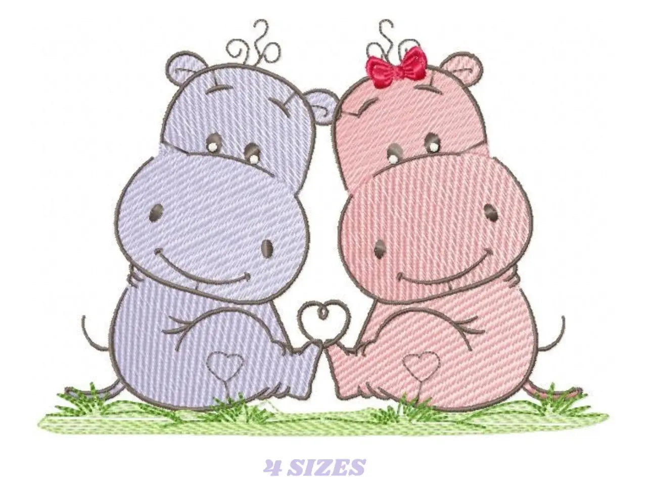 Love Couple Hippo embroidery designs - Valentine Wedding Decoration embroidery design machine embroidery pattern - Instant download pes jef Marcia Embroidery