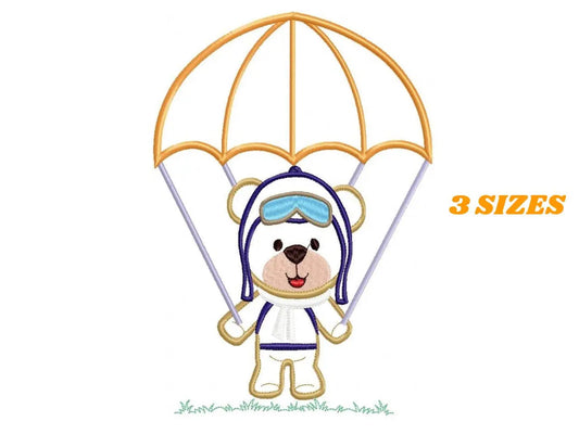 Skydiver embroidery designs - Bear with parachute embroidery design machine embroidery pattern - Teddy bear embroidery Pilot Bear boy design Marcia Embroidery