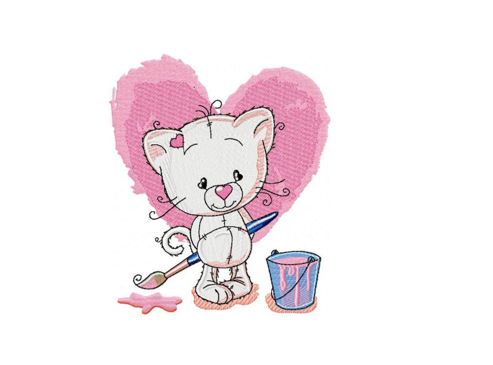 Cat embroidery design - Animal embroidery designs machine embroidery pattern - Kitty embroidery file - baby girl embroidery instant download