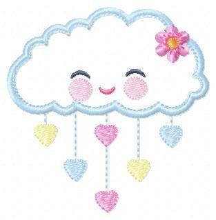 Cloud embroidery design - Rain of hearts machine embroidery pattern - Baby girl cloud applique with flower file - Instant download pes jef