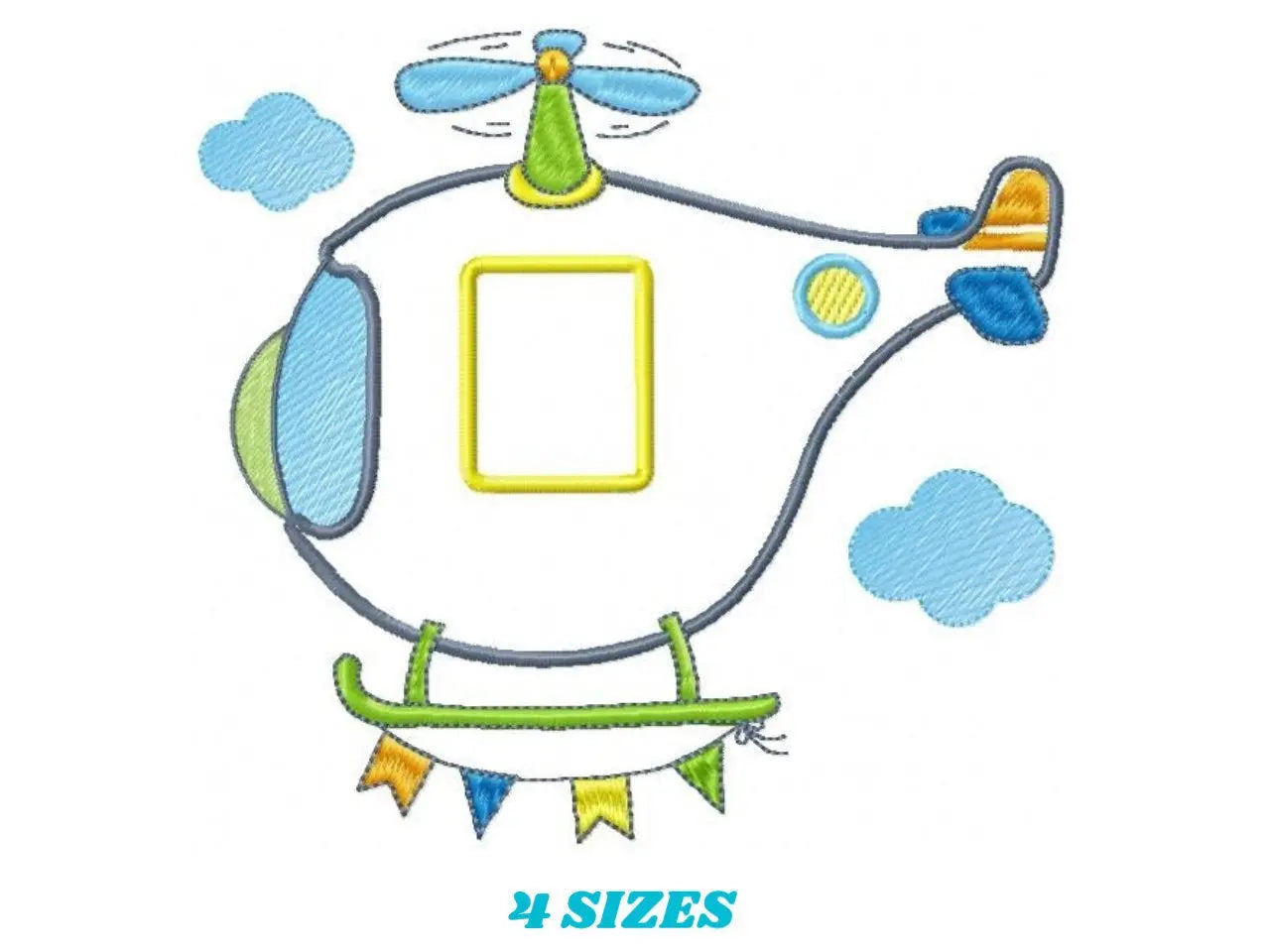 Helicopter with clouds embroidery designs - Chopper applique machine embroidery pattern - Baby boy file - Instant digital download pes jef Marcia Embroidery