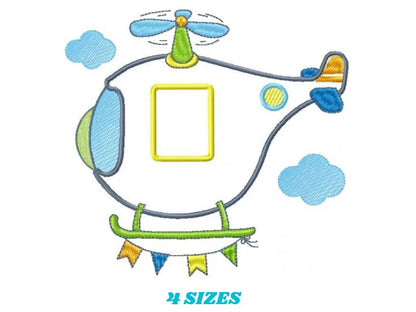 Helicopter with clouds embroidery designs - Chopper applique machine embroidery pattern - Baby boy file - Instant digital download pes jef Marcia Embroidery