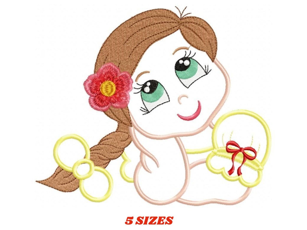 Baby girl embroidery designs - Teenager embroidery design machine embroidery pattern - girl with braid applique design - princess embroidery