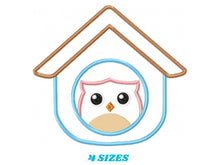 Cargar imagen en el visor de la galería, Owl embroidery design - Owl in a house embroidery design machine embroidery pattern - baby girl embroidery file - owl applique design pes
