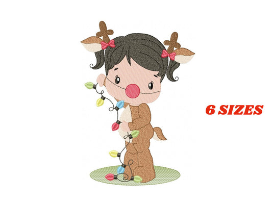 Xmas Girl Elf embroidery designs -  Reindeer Santa Claus Helper embroidery design machine embroidery pattern - instant digital download pes