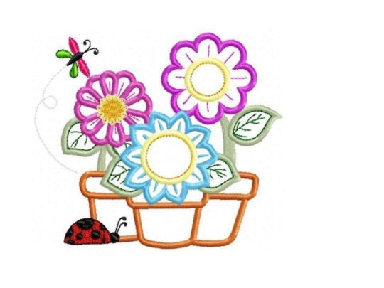 Flower Pots embroidery designs - Floral Vases embroidery design machine embroidery pattern - Garden Ladybug Butterfly - Instant download pes