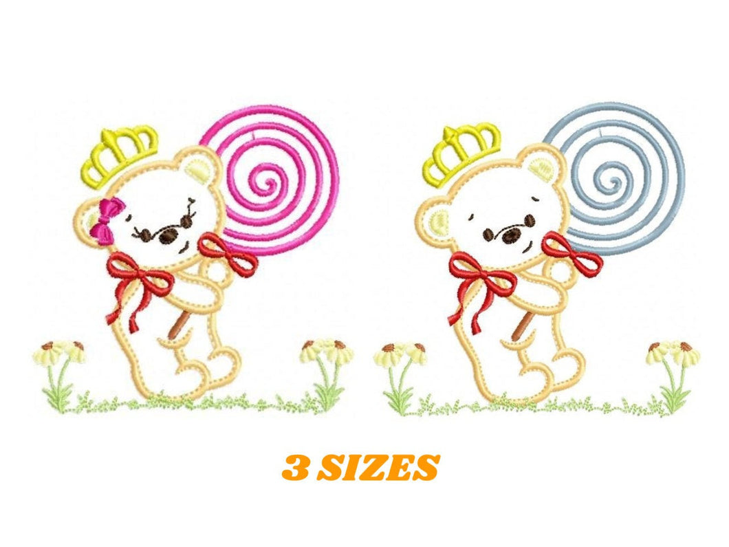Bear embroidery designs - Teddy embroidery design machine embroidery pattern - Bear with lollipop embroidery - Bear applique design baby
