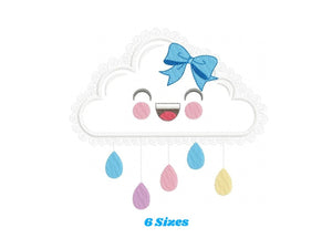 Cloud embroidery design - Rain embroidery designs machine embroidery pattern - Baby girl embroidery file - Kid embroidery cloud applique