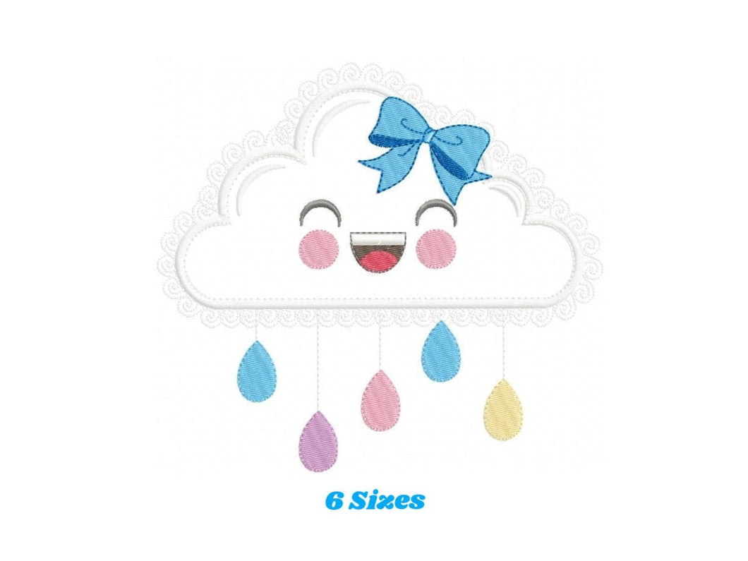 Cloud embroidery design - Rain embroidery designs machine embroidery pattern - Baby girl embroidery file - Kid embroidery cloud applique