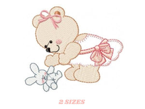 Bear embroidery designs - Baby girl eddy embroidery design machine embroidery pattern - Mama bear embroidery file - female bear applique