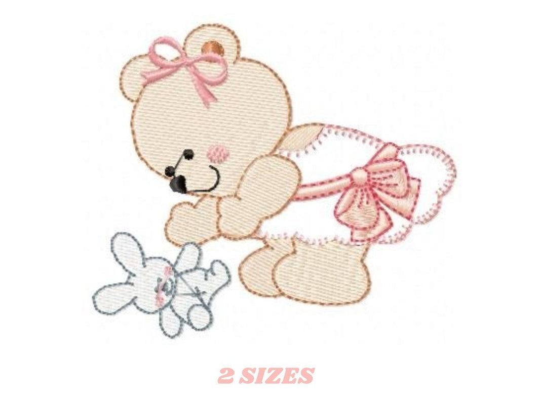 Bear embroidery designs - Baby girl eddy embroidery design machine embroidery pattern - Mama bear embroidery file - female bear applique