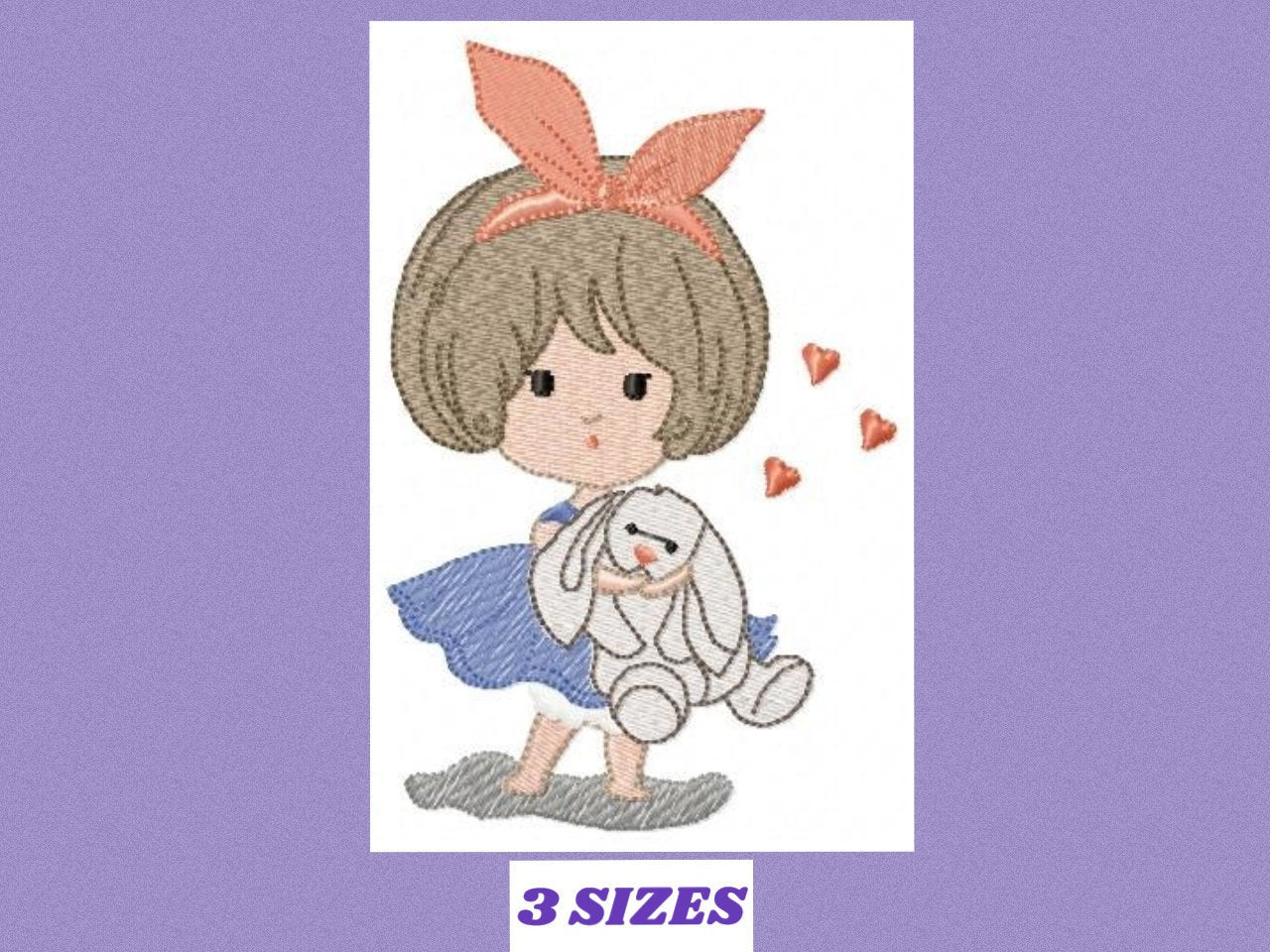 Baby Girl embroidery designs - Toodler embroidery design machine embroidery pattern - girl with bunny embroidery file - instant download
